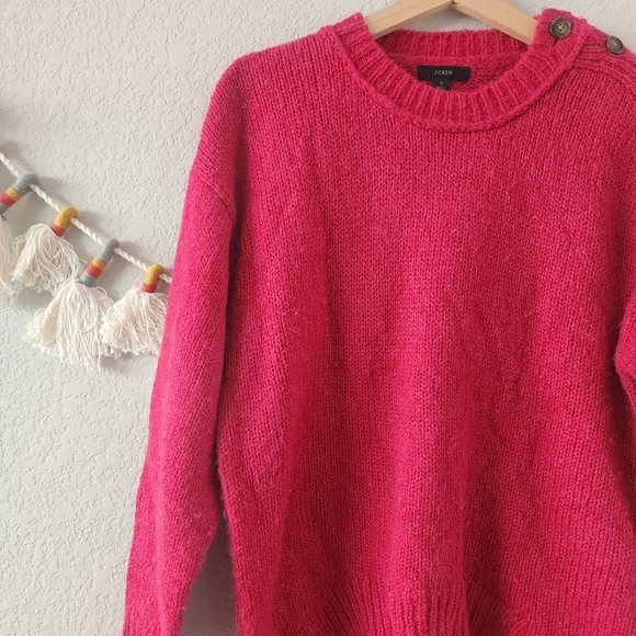 J. Crew Button Shoulder Alpaca Wool Knit Crewneck Pink Sweater Minimalist S - Picture 5 of 12